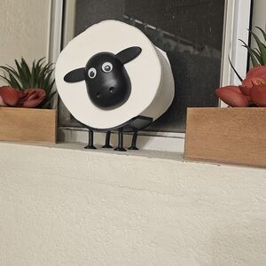 Whimsical Sheep Toilet Paper Holder - Black and White